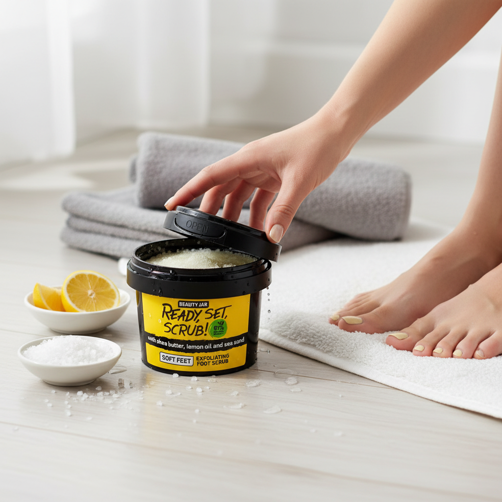 Exfoliante artesanal revitalizante para pies con karité, arena marina y limón — 135 g