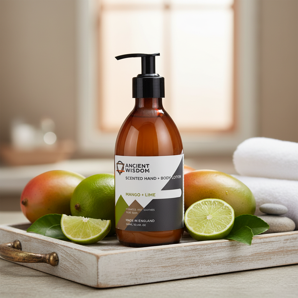 Loción corporal y de manos hidratante natural de mango y lima — 300 ml (vegana, sin parabenos)