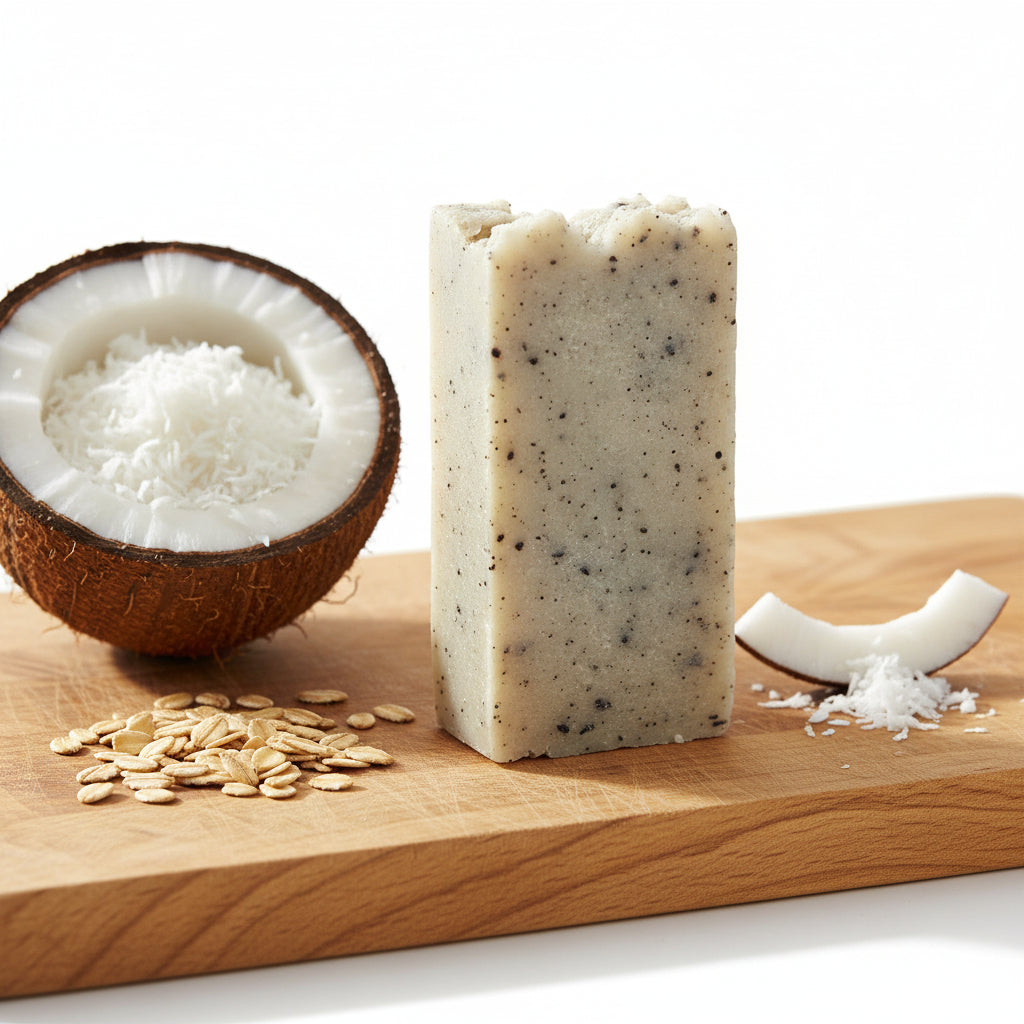 Savon artisanal à l’huile d’olive à l’avoine et à la noix de coco. 90-100g