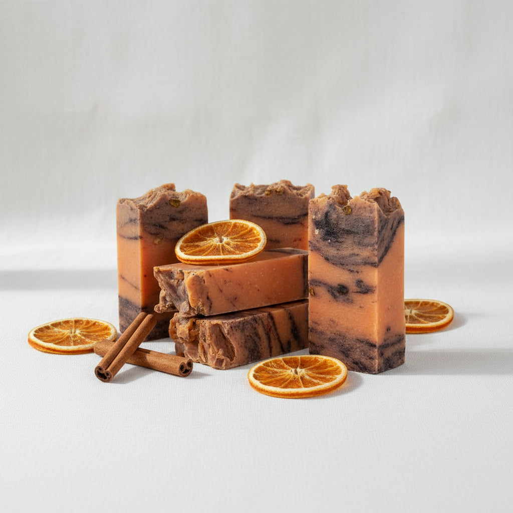 Savon artisanal à l’huile d’olive à la cannelle et à l’orange. 90-100g