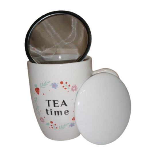 Taza Tetera para Infusiones modelo "TÉ TIME" con Filtro y tapa. 340ml