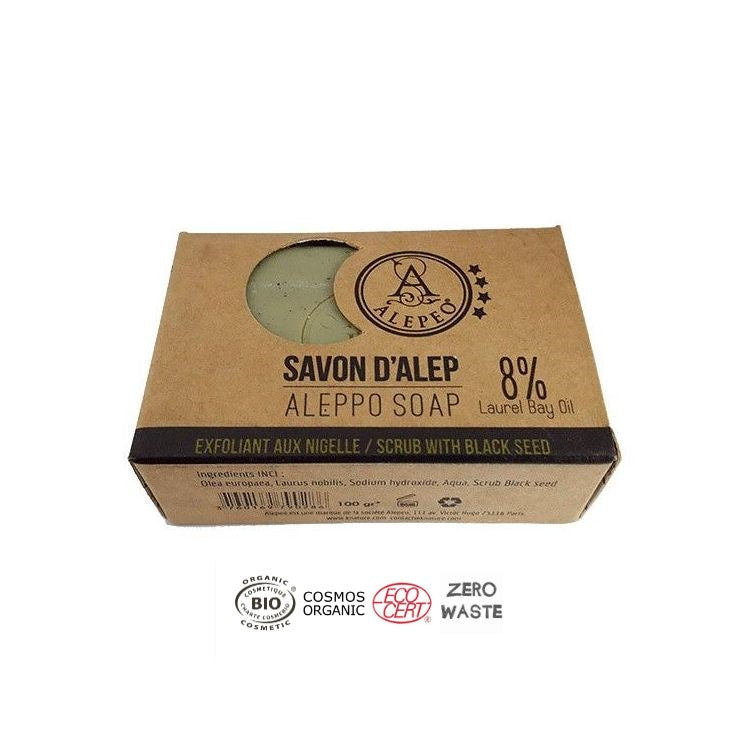 Jabon de Alepo Exfoliante al 8% Black Seed. 100gr