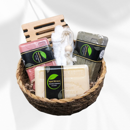 Cesta Jabon de Marsella Artesano y Jabonera de Madera.