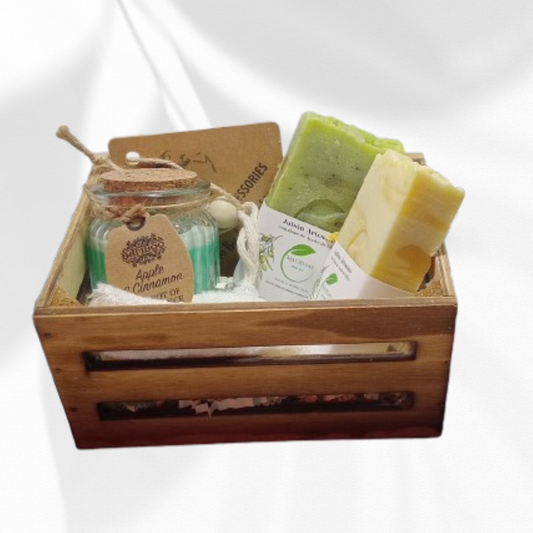 Cesta Basic Jabones Artesanos y Vela de Soja Natural