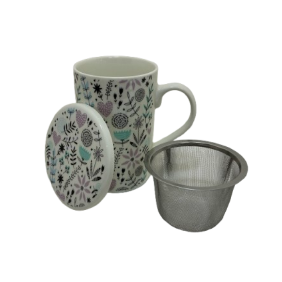 Taza para Infusiones modelo "Primavera II" con Filtro y tapa. 340ml