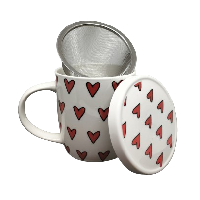 Taza Infusiones "Corazones" con Filtro y tapa 350ml