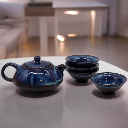 Set de té ceremonial Japones. Sake, matcha, Infusiones. Mod Tonos Azules